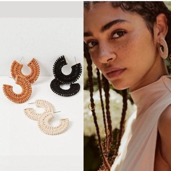 Free People Black Woven Hoop Earrings - Picture 1 of 1